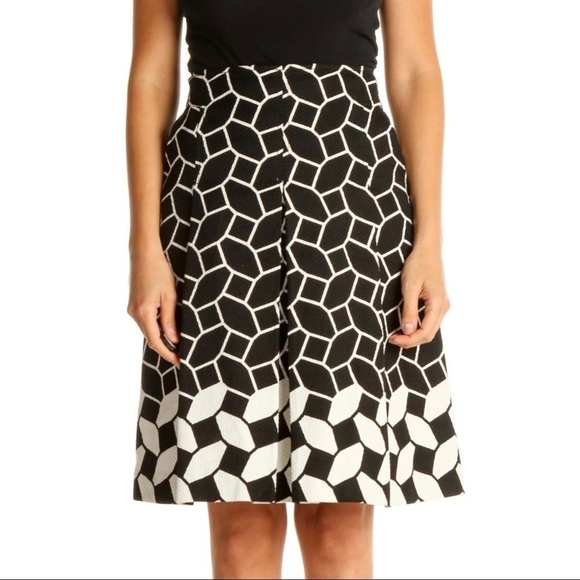 Talbots Sz 16 Pleat Front A Line Black White Texture Geometric Skirt Work Career - Picture 1 of 12